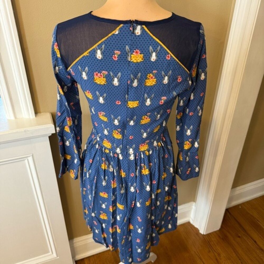 Antix Womens Dress Blue Rabbit Pattern Size XS (P) Knee Length Easter Spring - Picture 2 of 13